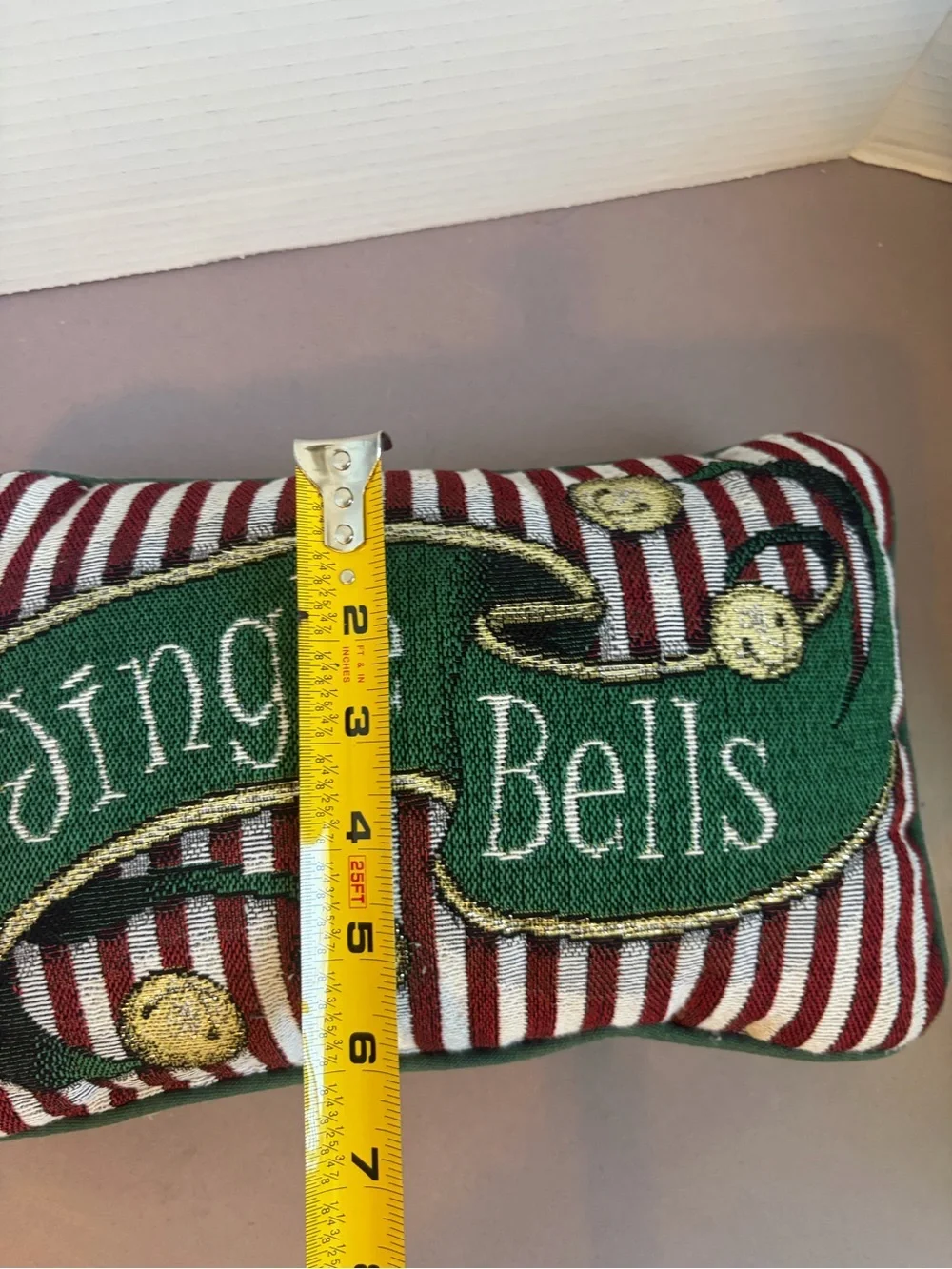 Festive 'Jingle Bells' Decorative Pillow - Red & Green